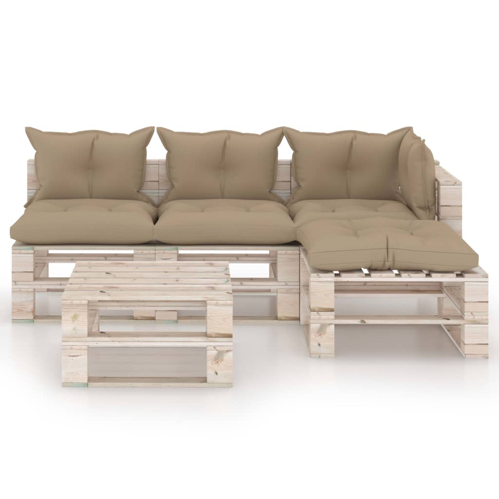 

vidaXL 5-delige Loungeset met kussens pallet grenenhout