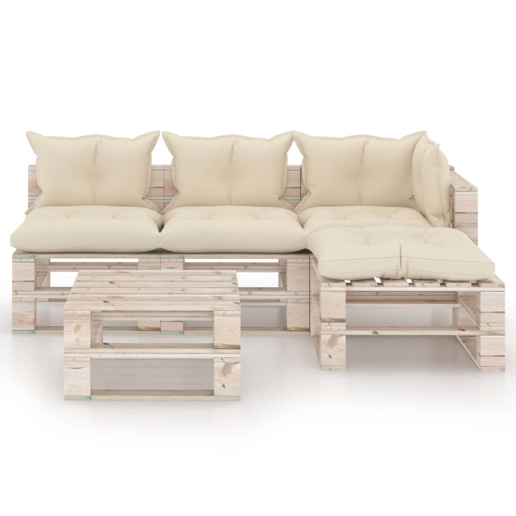 vidaXL 5-delige Loungeset met kussens pallet grenenhout