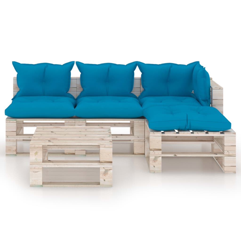 

vidaXL 5-delige Loungeset met kussens pallet grenenhout