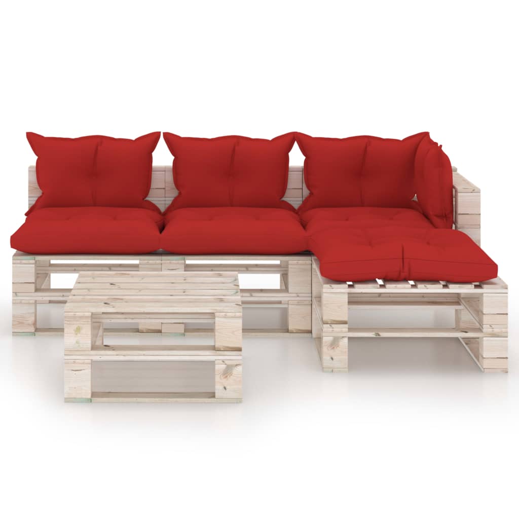 vidaXL 5-tlg. Garten-Lounge-Set aus Paletten mit Kissen Kiefernholz