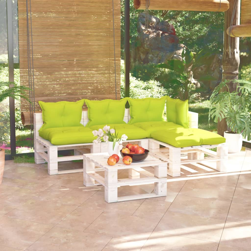 vidaXL Set mobilier grădină din paleți, 5 piese, cu perne, lemn de pin de la vidaxl imagine noua