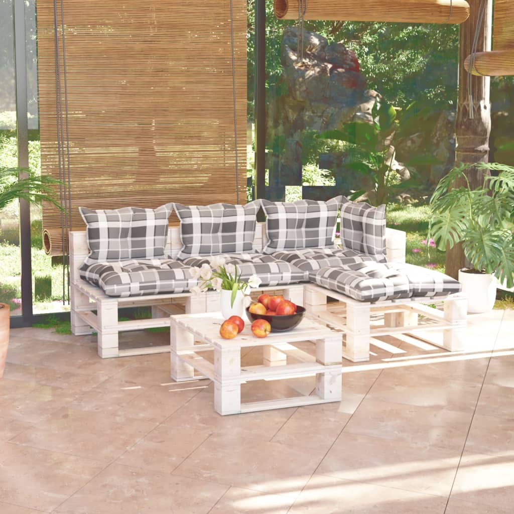Salon de jardin palette 5 pcs avec coussins bois de pin