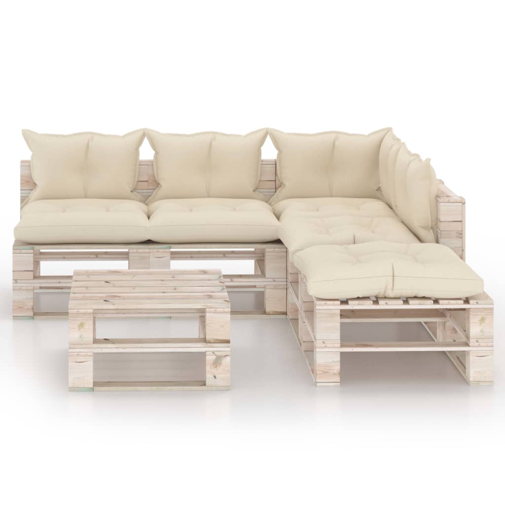 

vidaXL 6-delige Loungeset met kussens pallet grenenhout