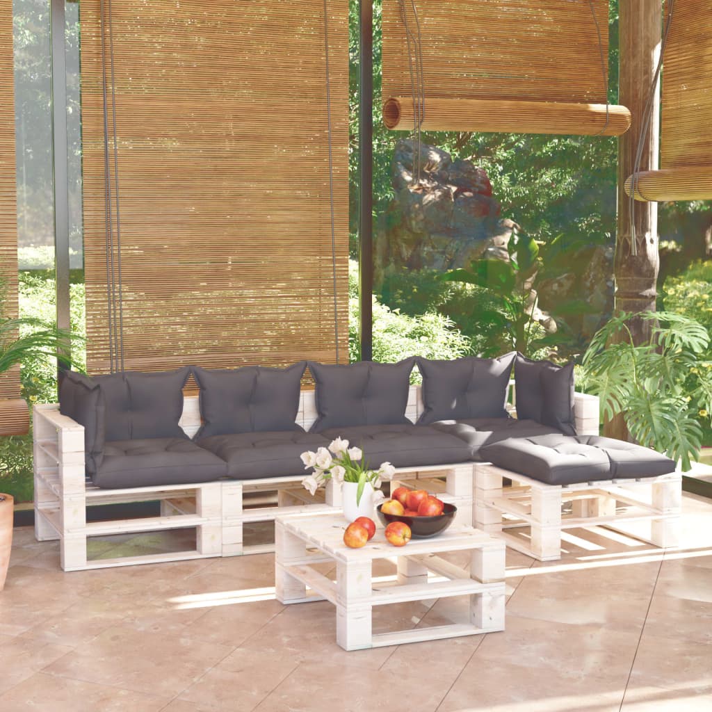 6-tlg. Garten-Lounge-Set aus Paletten mit Kissen Kiefernholz kaufen