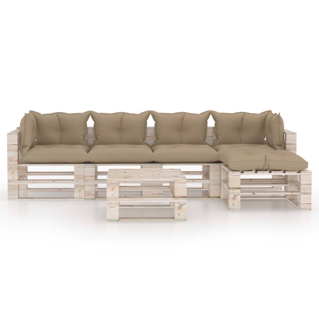 vidaXL 6-delige Loungeset met kussens pallet grenenhout