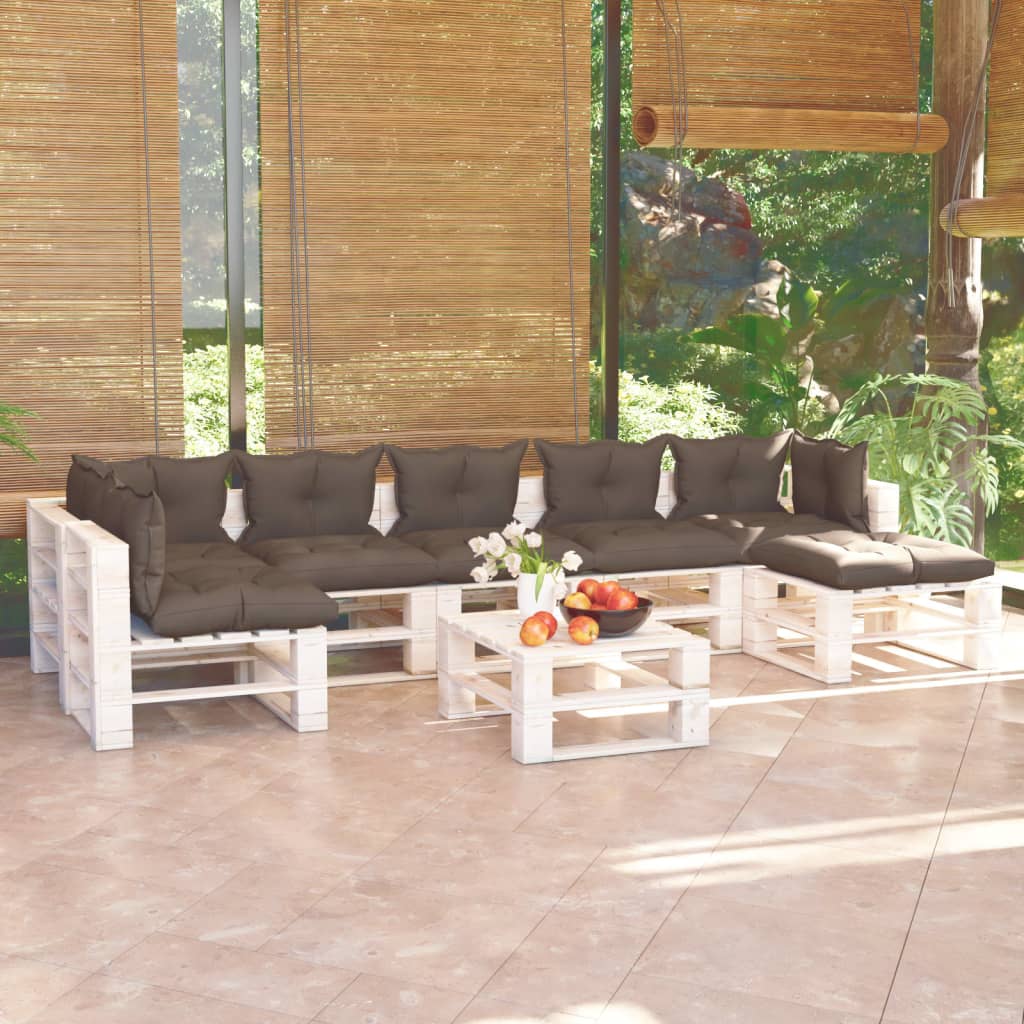 8dílná zahradní sedací souprava z palet + podušky borové dřevo