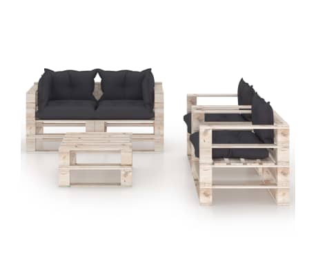 vidaXL 5-delige Loungeset met kussens pallet grenenhout