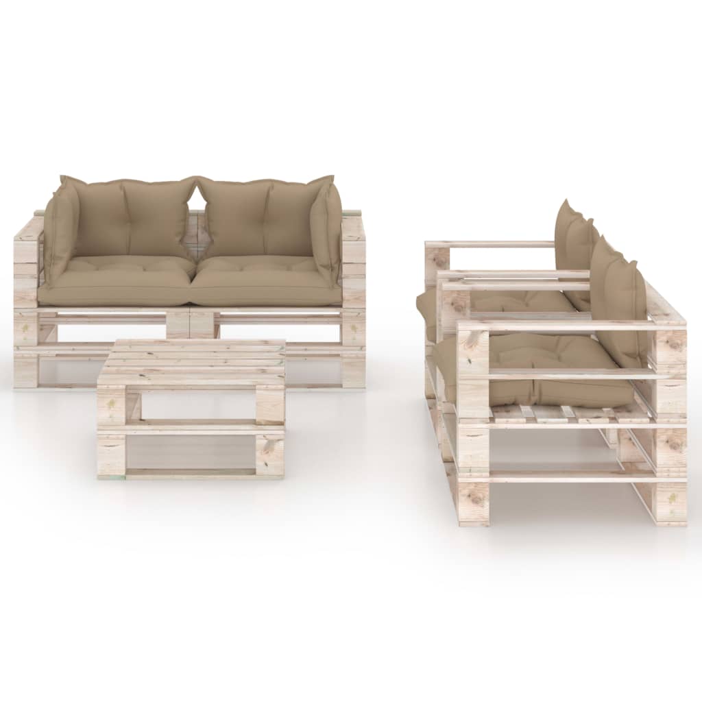 vidaXL 5-delige Loungeset met kussens pallet grenenhout