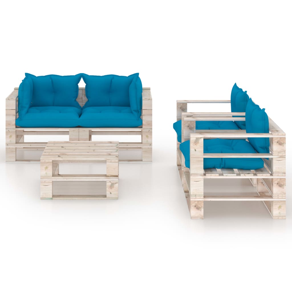 vidaXL 5-delige Loungeset met kussens pallet grenenhout