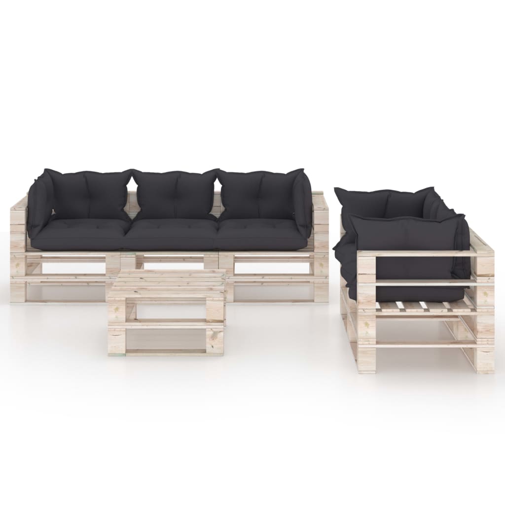 

vidaXL 6-delige Loungeset met kussens pallet grenenhout