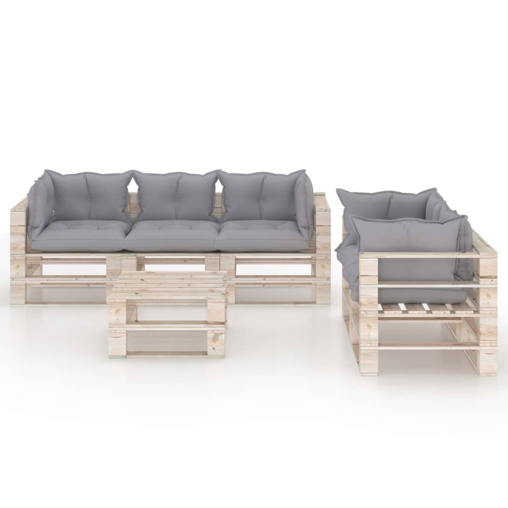 

vidaXL 6-delige Loungeset met kussens pallet grenenhout