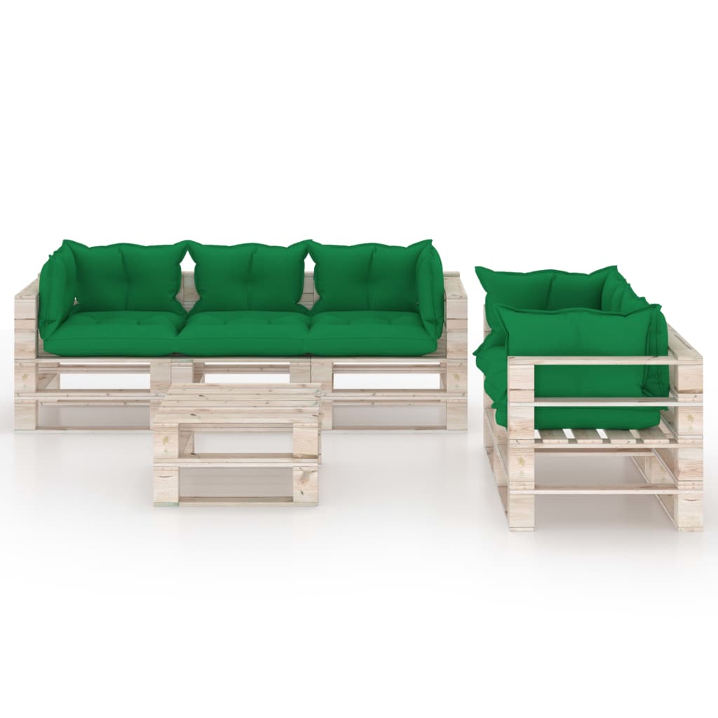 

vidaXL 6-delige Loungeset met kussens pallet grenenhout