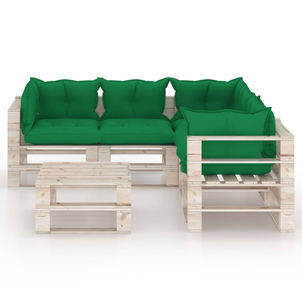 

vidaXL 6-delige Loungeset met kussens pallet grenenhout