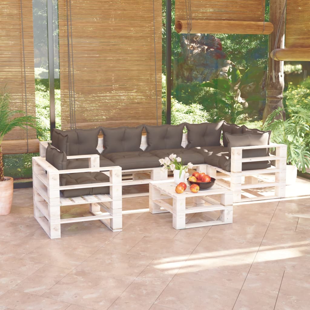 vidaXL Set mobilier grădină din paleți, 7 piese, cu perne, lemn de pin vidaXL