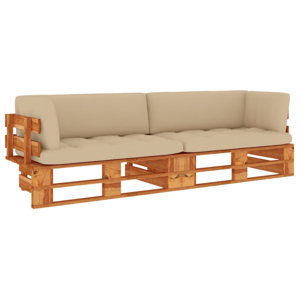 Sofa 2-os. z palet, z poduszkami, miodowy brąz, drewno sosnowe