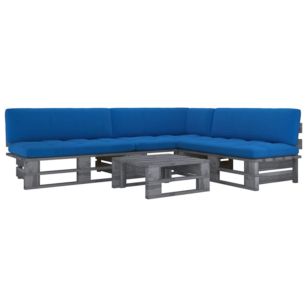 vidaXL 4-delige Loungeset pallet met kussens grijs geïmpregneerd hout