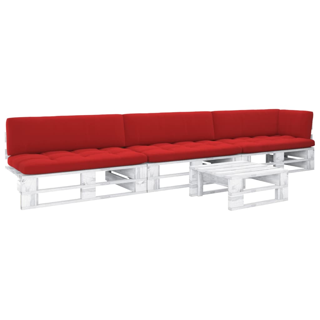 vidaXL Set mobilier din paleți cu perne, 4 piese, alb, lemn pin tratat