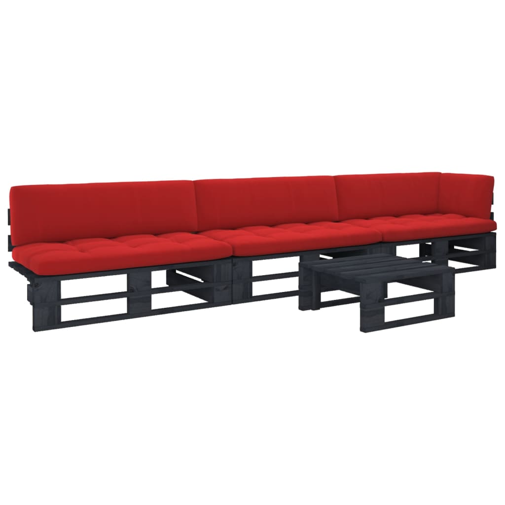 vidaXL Set mobilier paleți cu perne, 4 piese, negru, lemn pin tratat