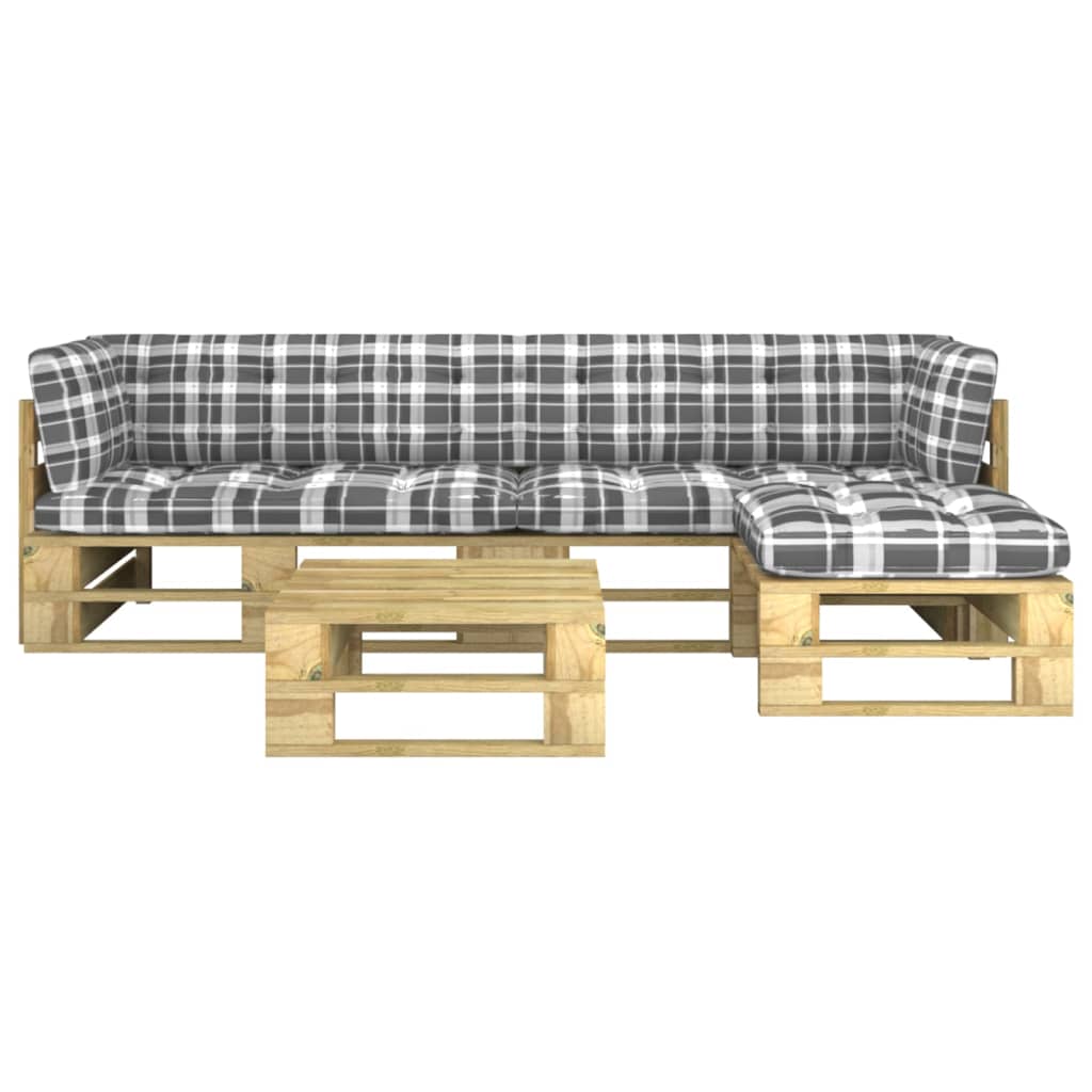 Poza vidaXL Set mobilier din paleti cu perne, 4 piese, lemn pin verde tratat