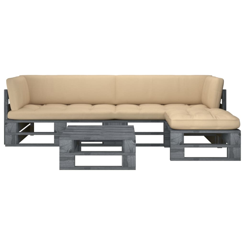 vidaXL 4-tlg. Paletten-Lounge-Set Grau Imprägniertes Kiefernholz