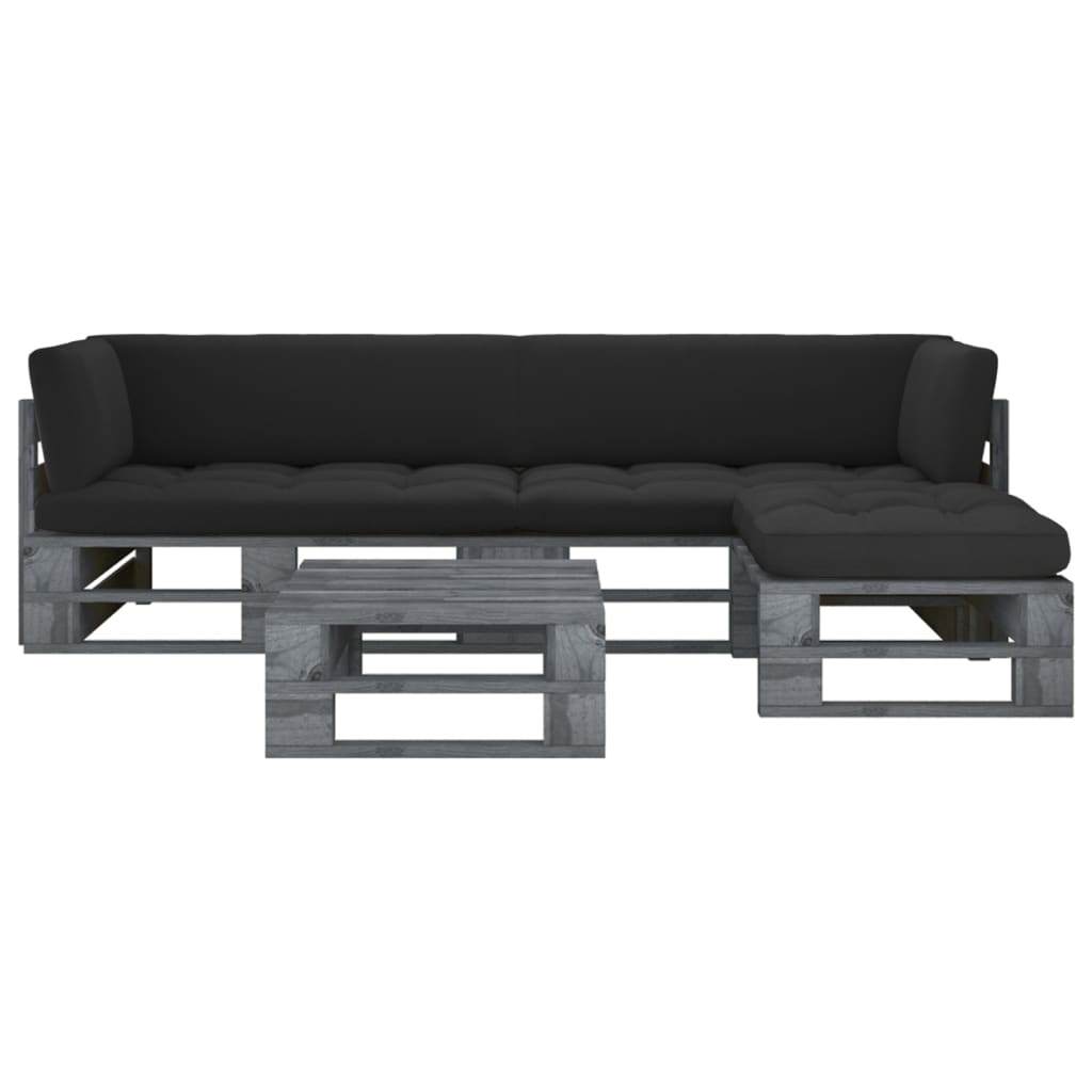 vidaXL Set mobilier din paleți cu perne, 4 piese, gri, lemn pin tratat