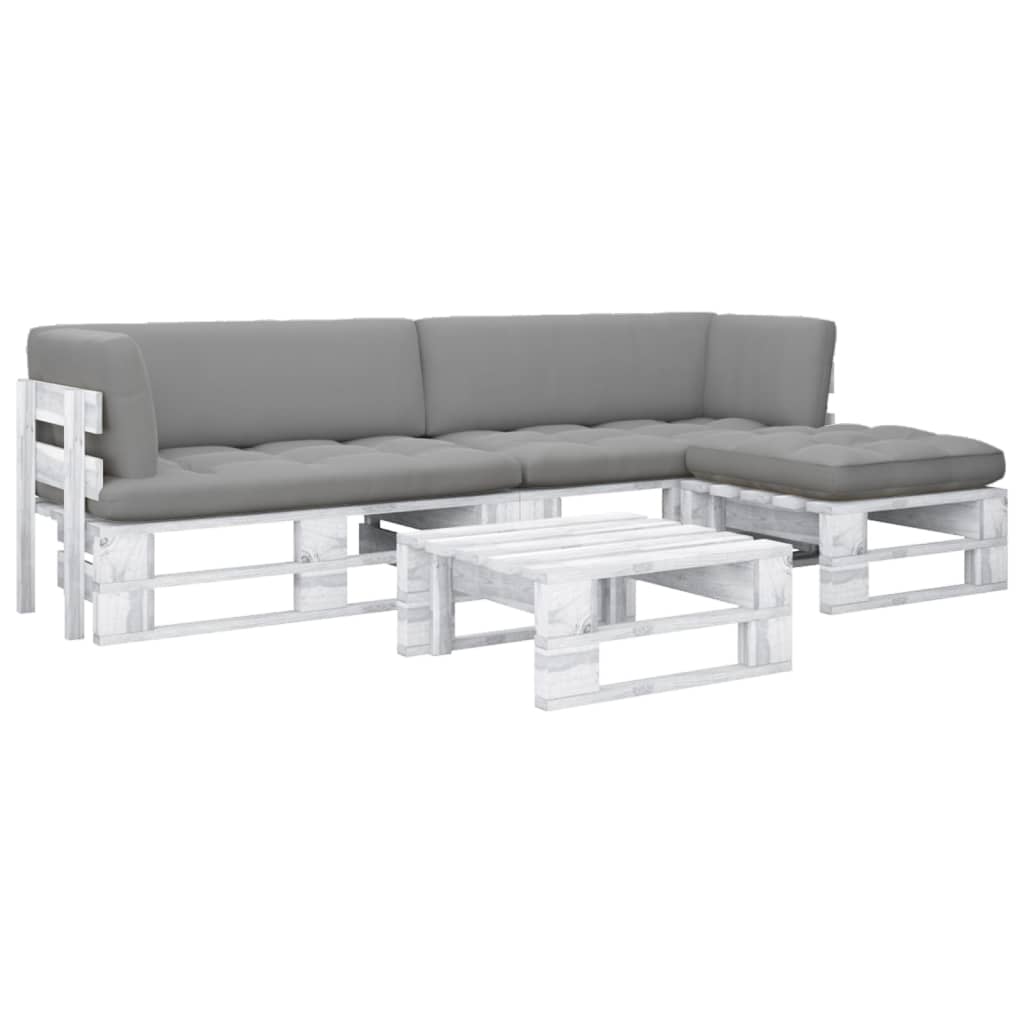 vidaXL 4-tlg. Paletten-Lounge-Set Weiß Imprägniertes Kiefernholz