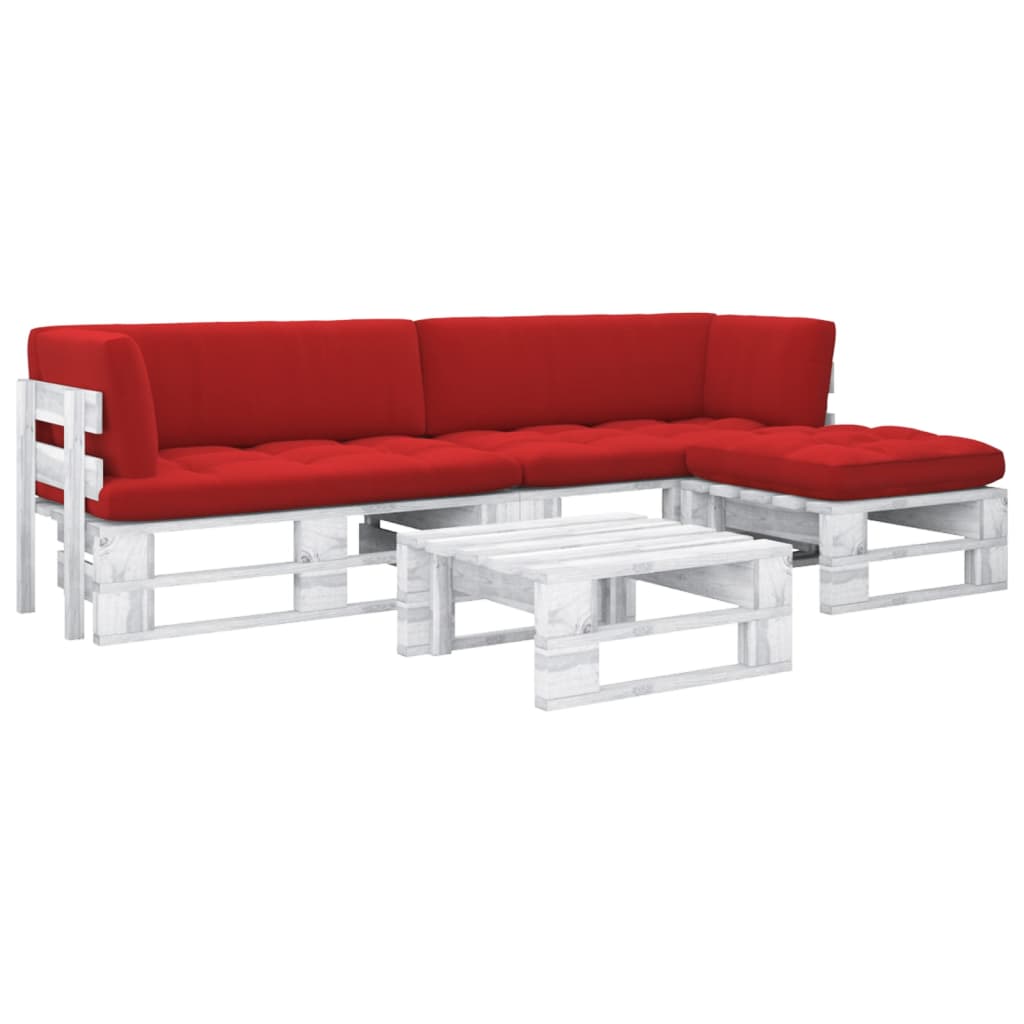 vidaXL Set mobilier din paleți cu perne, 4 piese, alb, lemn pin tratat