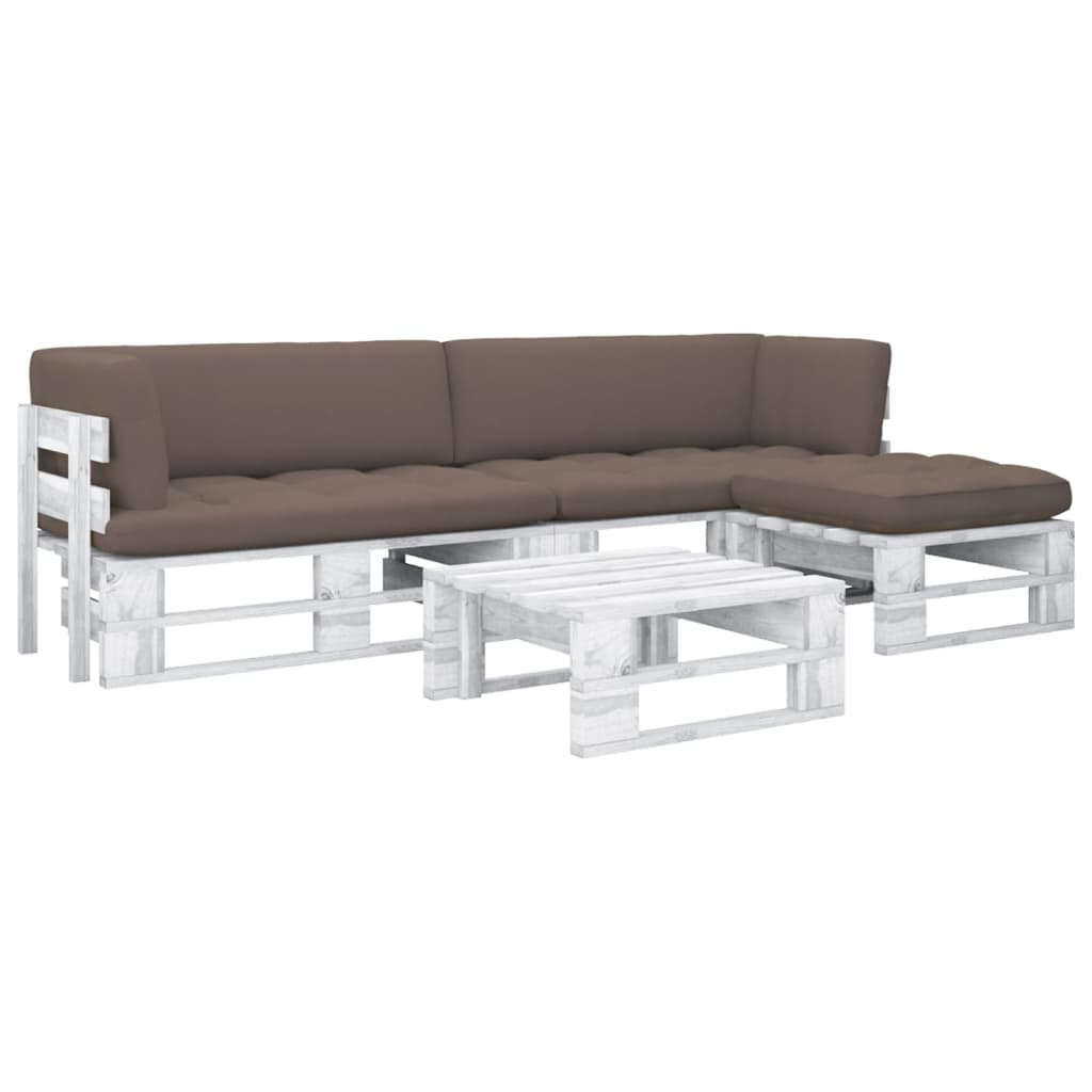 vidaXL Set mobilier din paleți cu perne, 4 piese, alb, lemn pin tratat