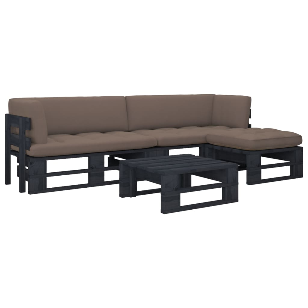 vidaXL Set mobilier paleți cu perne, 4 piese, negru, lemn pin tratat