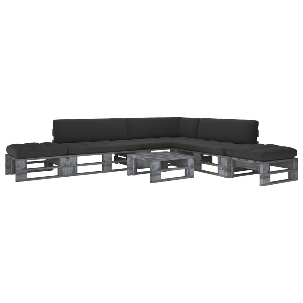 vidaXL Set mobilier din paleți cu perne, 6 piese, gri, lemn pin tratat