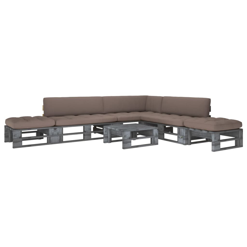 vidaXL Set mobilier din paleți cu perne, 6 piese, gri, lemn pin tratat