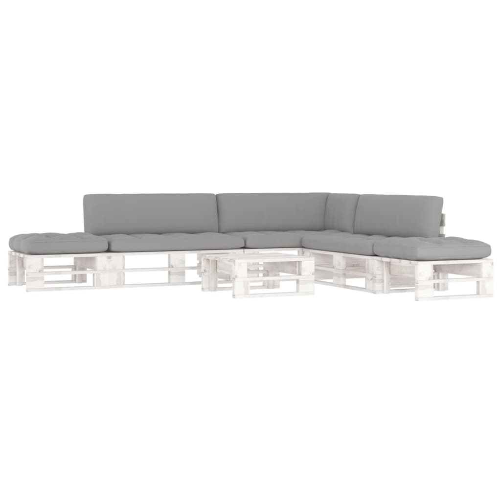 vidaXL Set mobilier din paleți cu perne, 6 piese, alb, lemn pin tratat