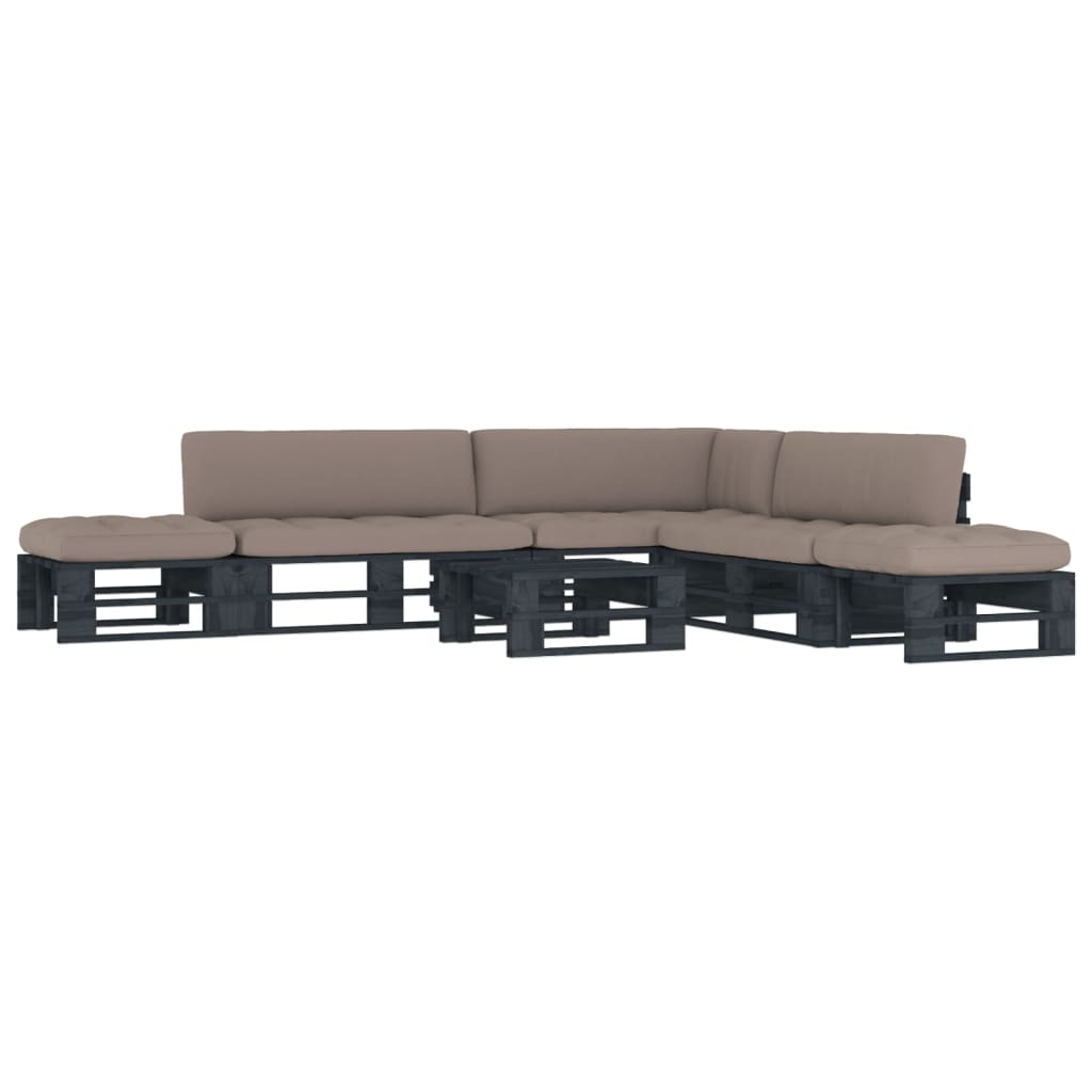 Poza vidaXL Set mobilier paleti cu perne, 6 piese, negru, lemn pin tratat