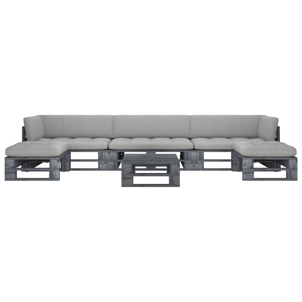 vidaXL Set mobilier din paleți cu perne, 6 piese, gri, lemn pin tratat