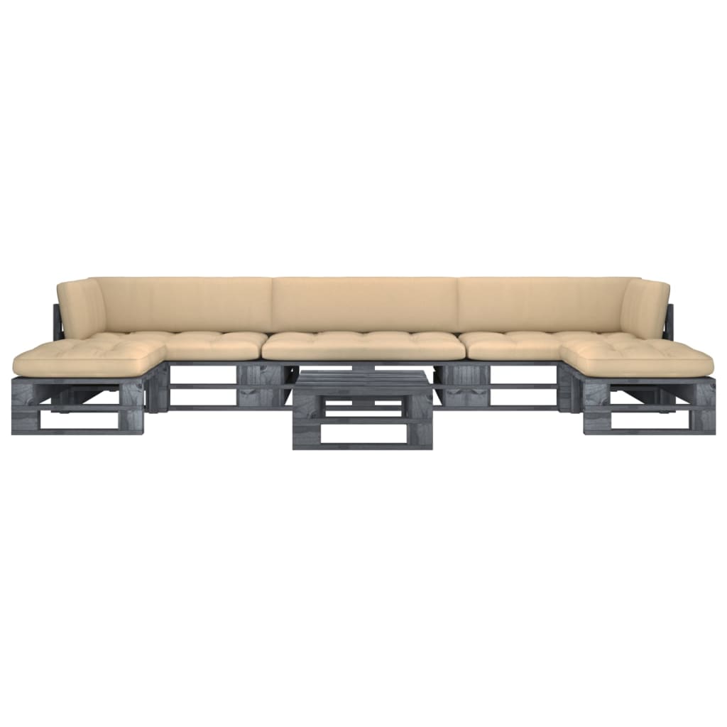 vidaXL Set mobilier din paleți cu perne, 6 piese, gri, lemn pin tratat