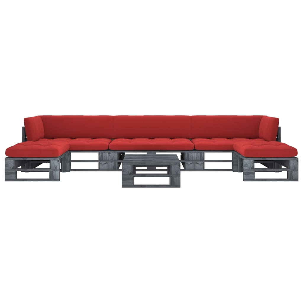 vidaXL Set mobilier din paleți cu perne, 6 piese, gri, lemn pin tratat