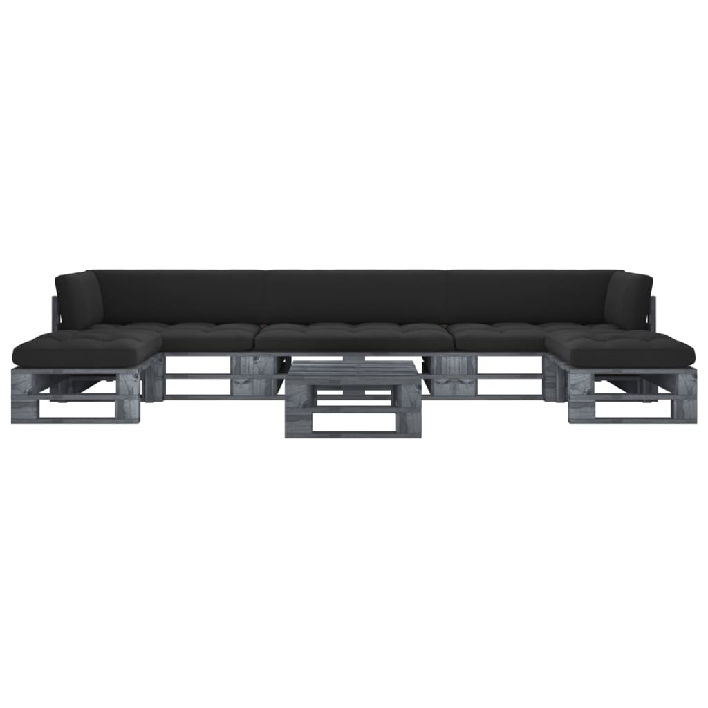 vidaXL Set mobilier din paleți cu perne, 6 piese, gri, lemn pin tratat