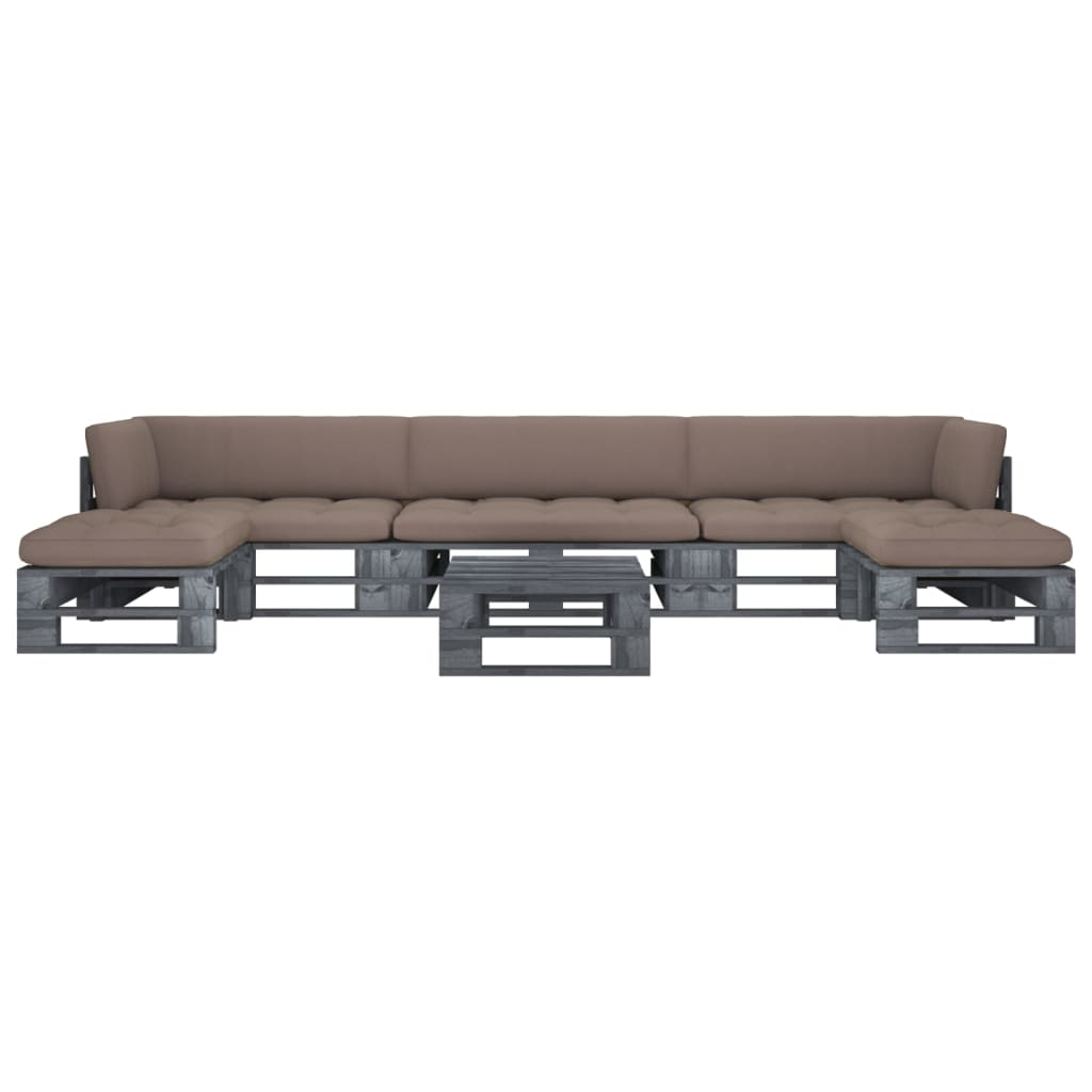 vidaXL Set mobilier din paleți cu perne, 6 piese, gri, lemn pin tratat