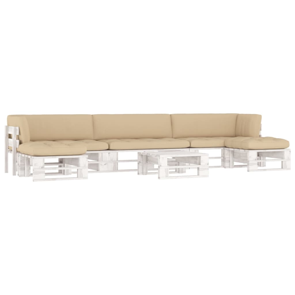vidaXL Set mobilier din paleți cu perne, 6 piese, alb, lemn pin tratat