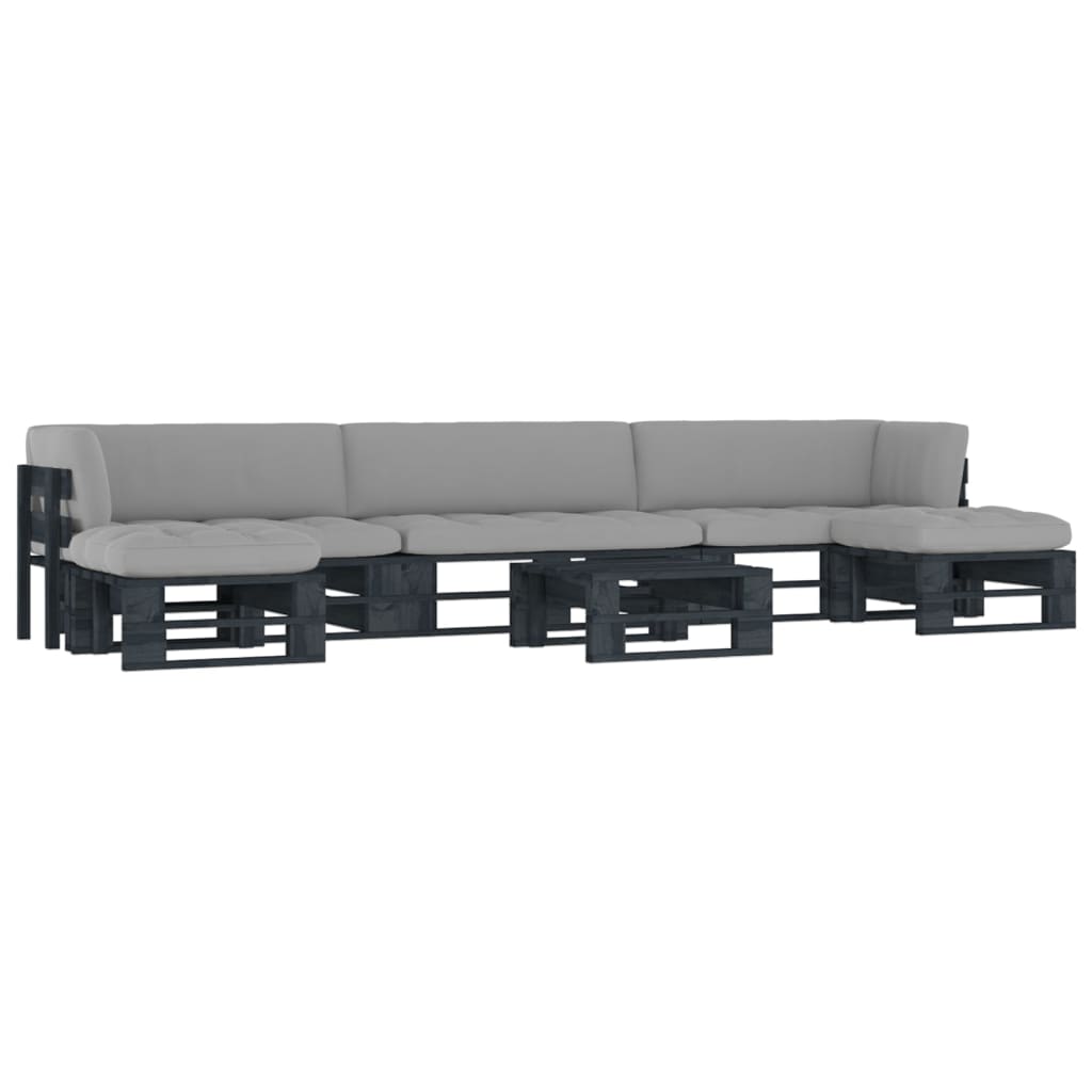 vidaXL Set mobilier paleți cu perne, 6 piese, negru, lemn pin tratat