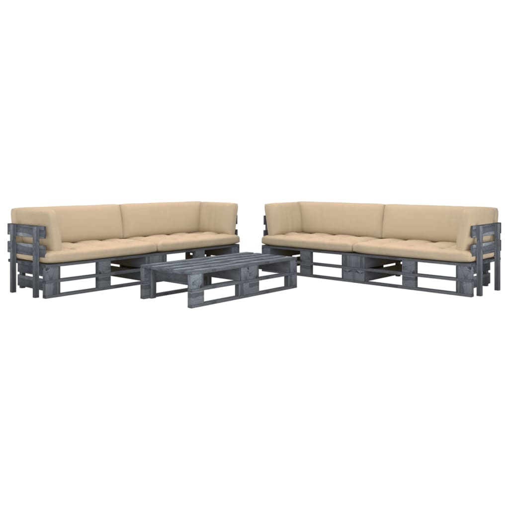 vidaXL Set mobilier din paleți cu perne, 6 piese, gri, lemn pin tratat