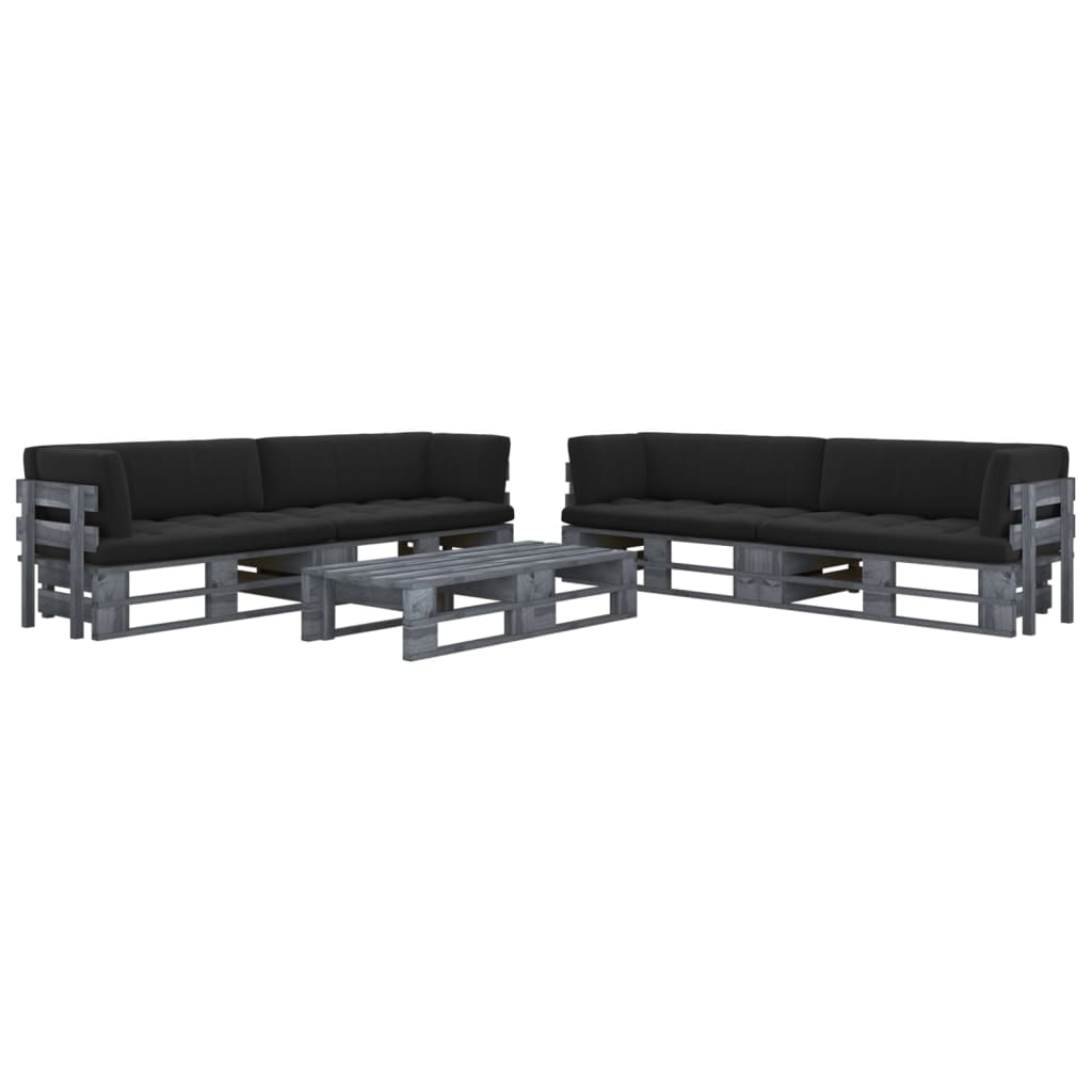 vidaXL Set mobilier din paleți cu perne, 6 piese, gri, lemn pin tratat