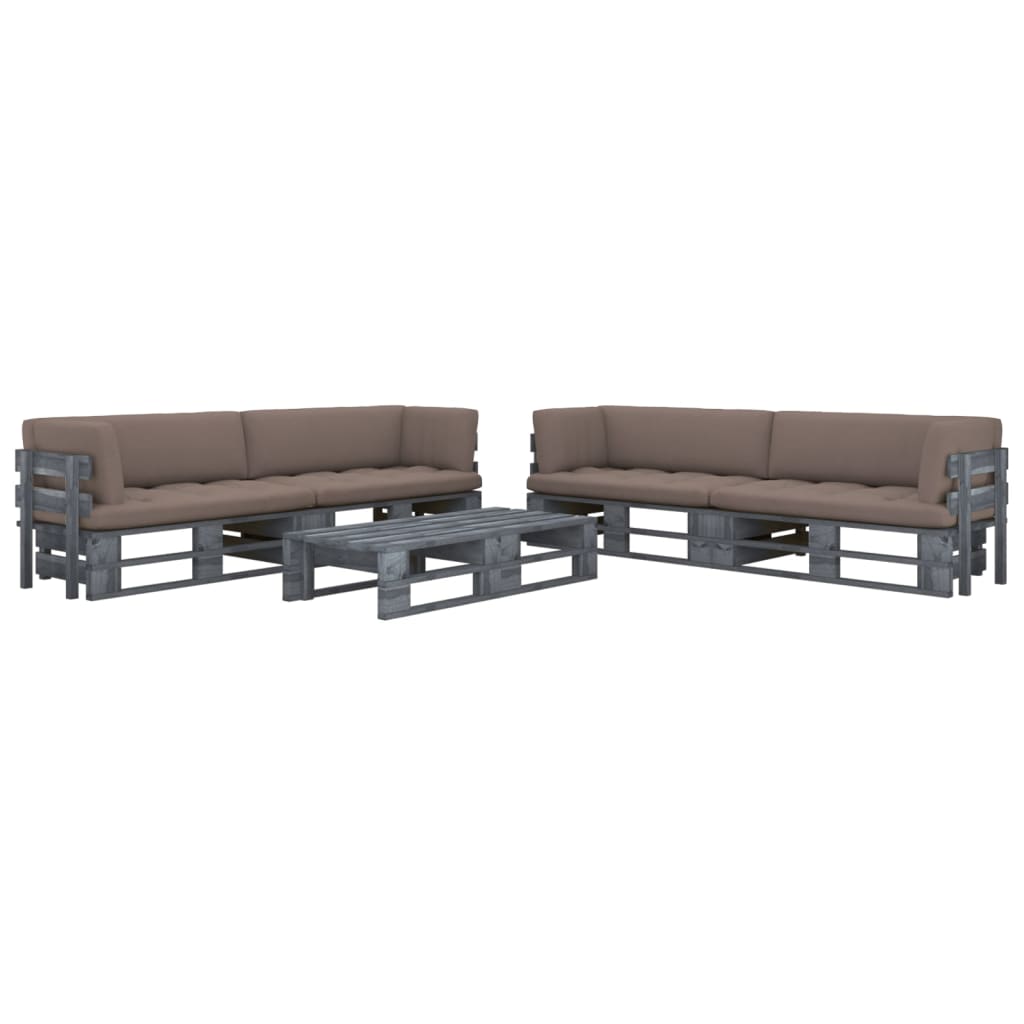 vidaXL Set mobilier din paleți cu perne, 6 piese, gri, lemn pin tratat