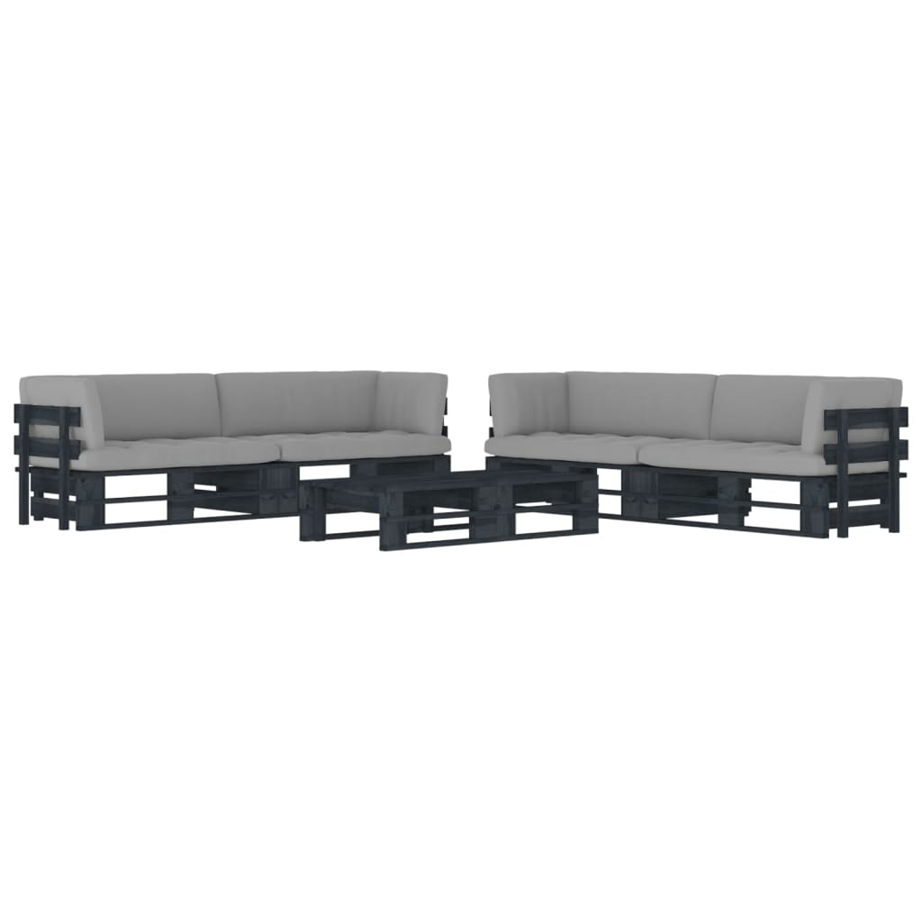 vidaXL Set mobilier paleți cu perne, 6 piese, negru, lemn pin tratat