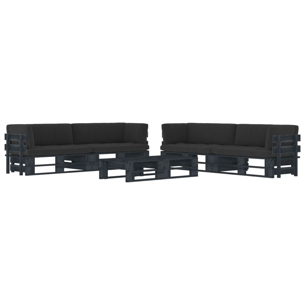 vidaXL Set mobilier paleți cu perne, 6 piese, negru, lemn pin tratat