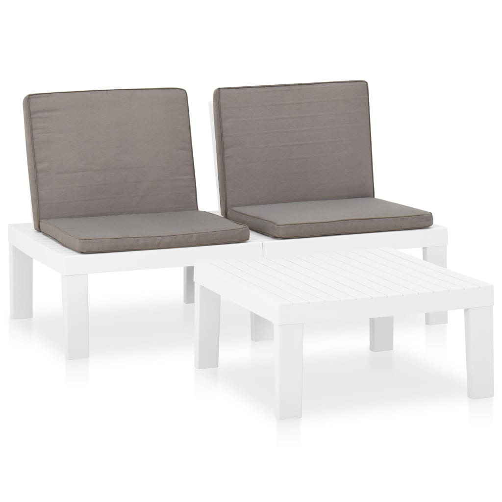 Set mobilier de grădină cu perne, 2 piese, alb, plastic