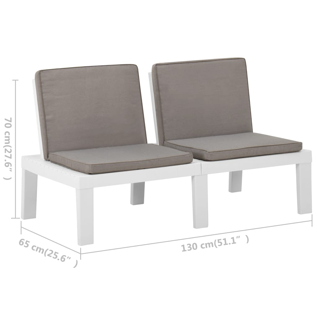 Set mobilier de grădină cu perne, 2 piese, alb, plastic