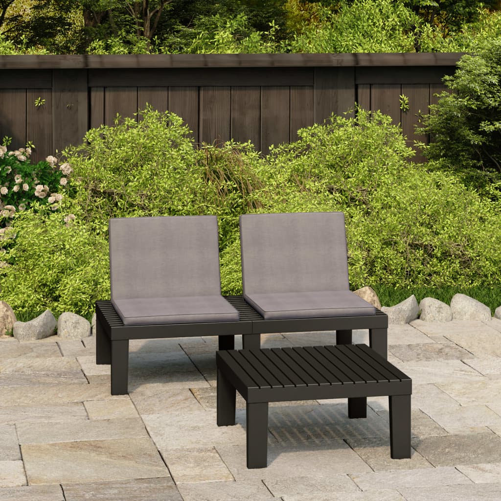 vidaXL 2-tlg. Garten-Lounge-Set mit Auflagen Kunststoff Grau