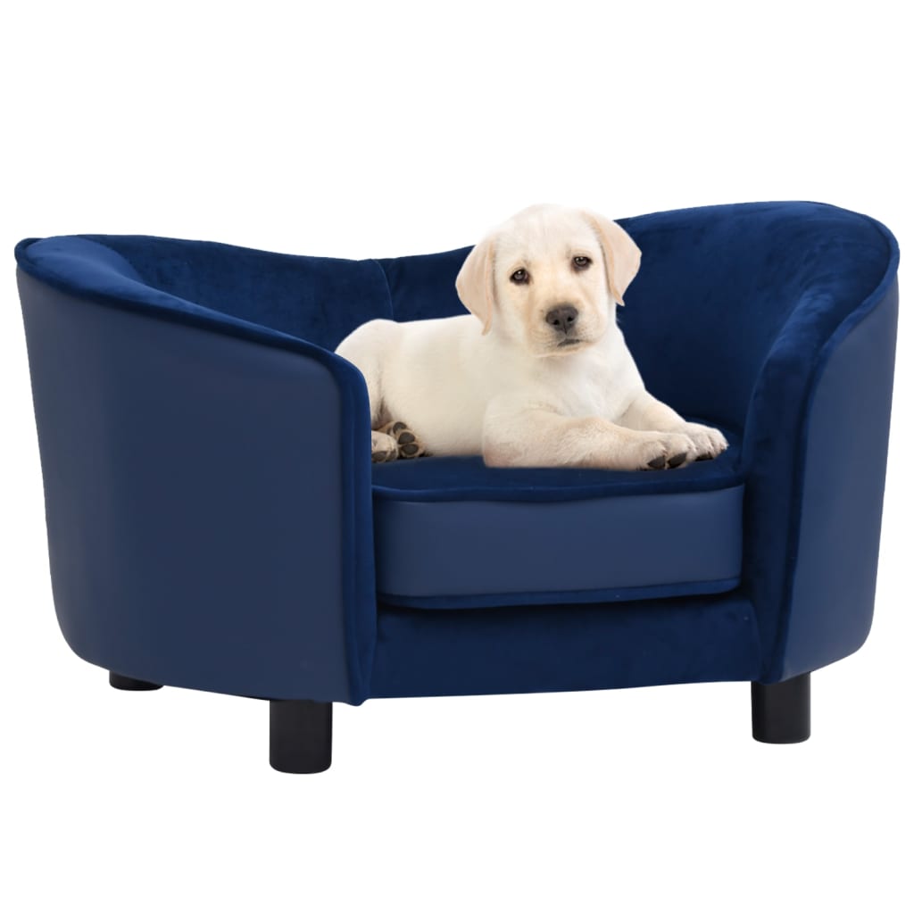 vidaXL Canapea pentru câini albastru 69x49x40 cm, pluș/piele ecologică