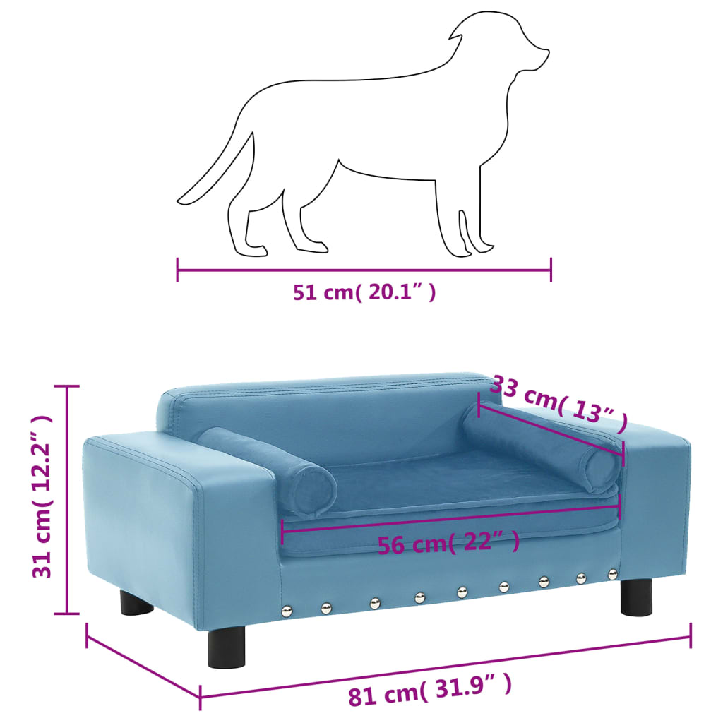 Sofa za pse tirkizna 81 x 43 x 31 cm od pliša i umjetne kože